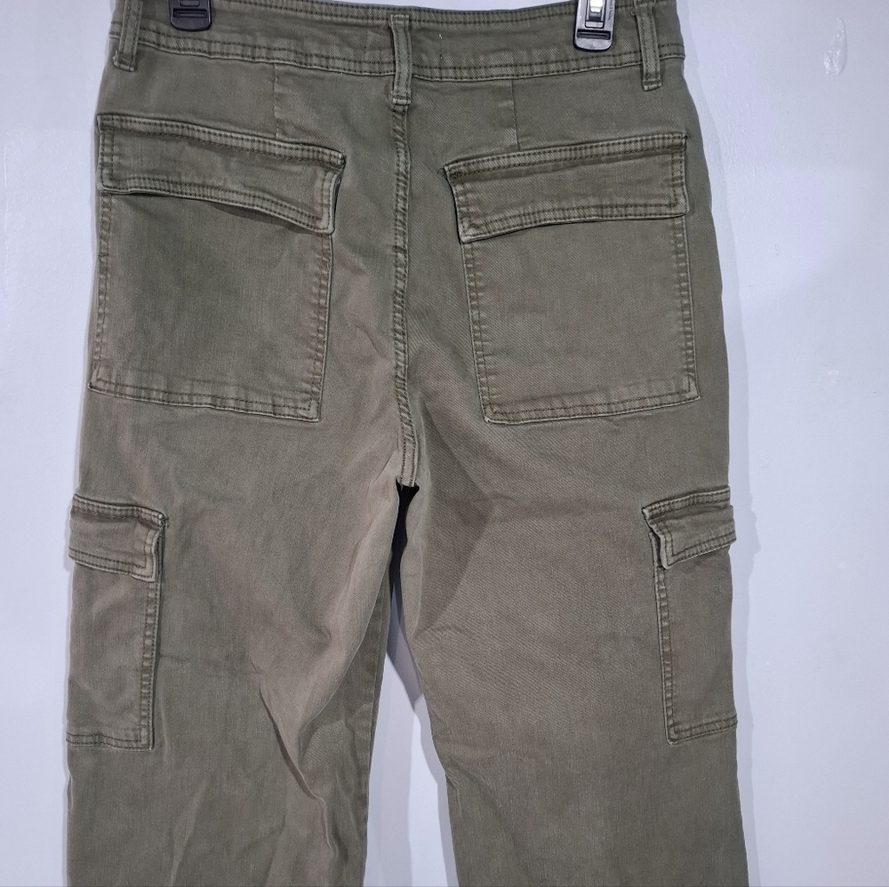 Oat New York Wide Leg Cargo Jeans Women’s 10/30 Green High Rise Stretch Denim - Picture 6 of 12